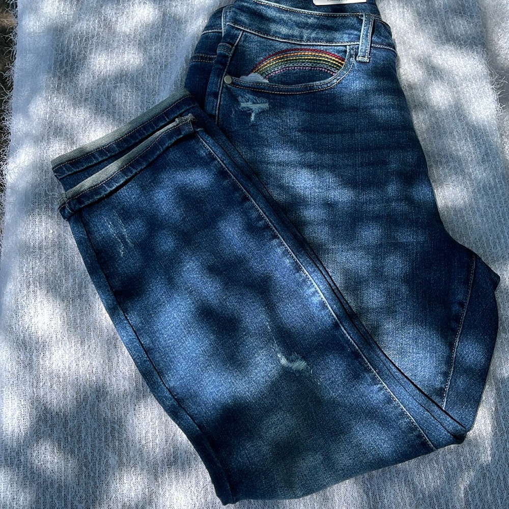 Judy Blue High Waist distressed embroidered Straight Leg Jeans Size 16W